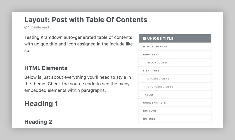 table of contents example